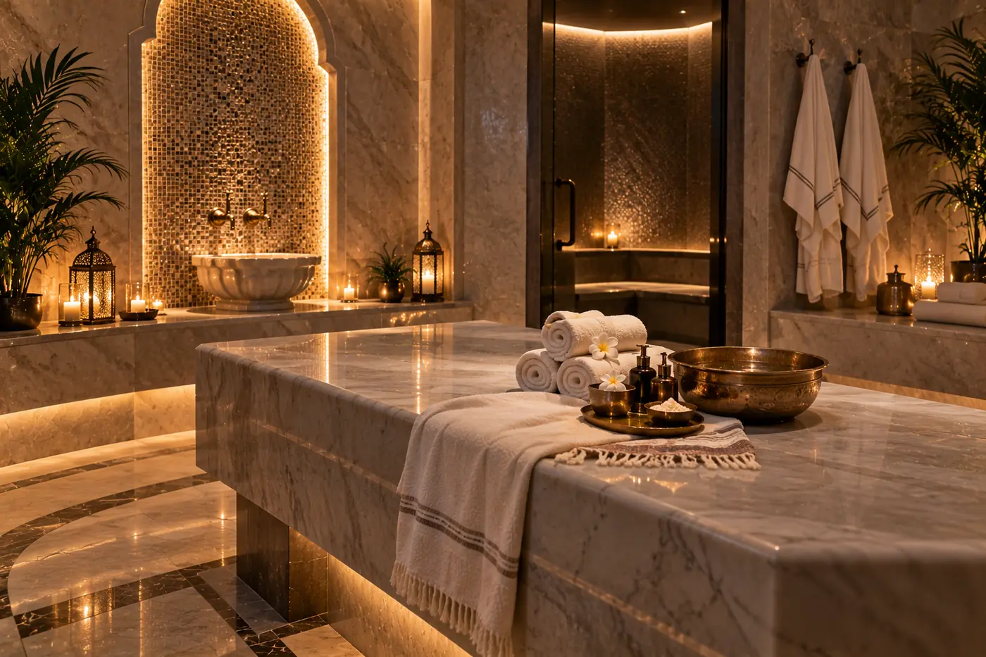 Moroccan bath room at a spa near me in Muscat